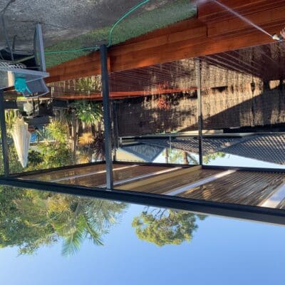Merbau deck with freestanding patio roof