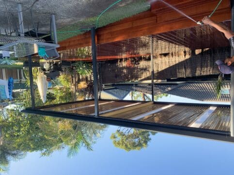 Merbau deck with freestanding patio roof